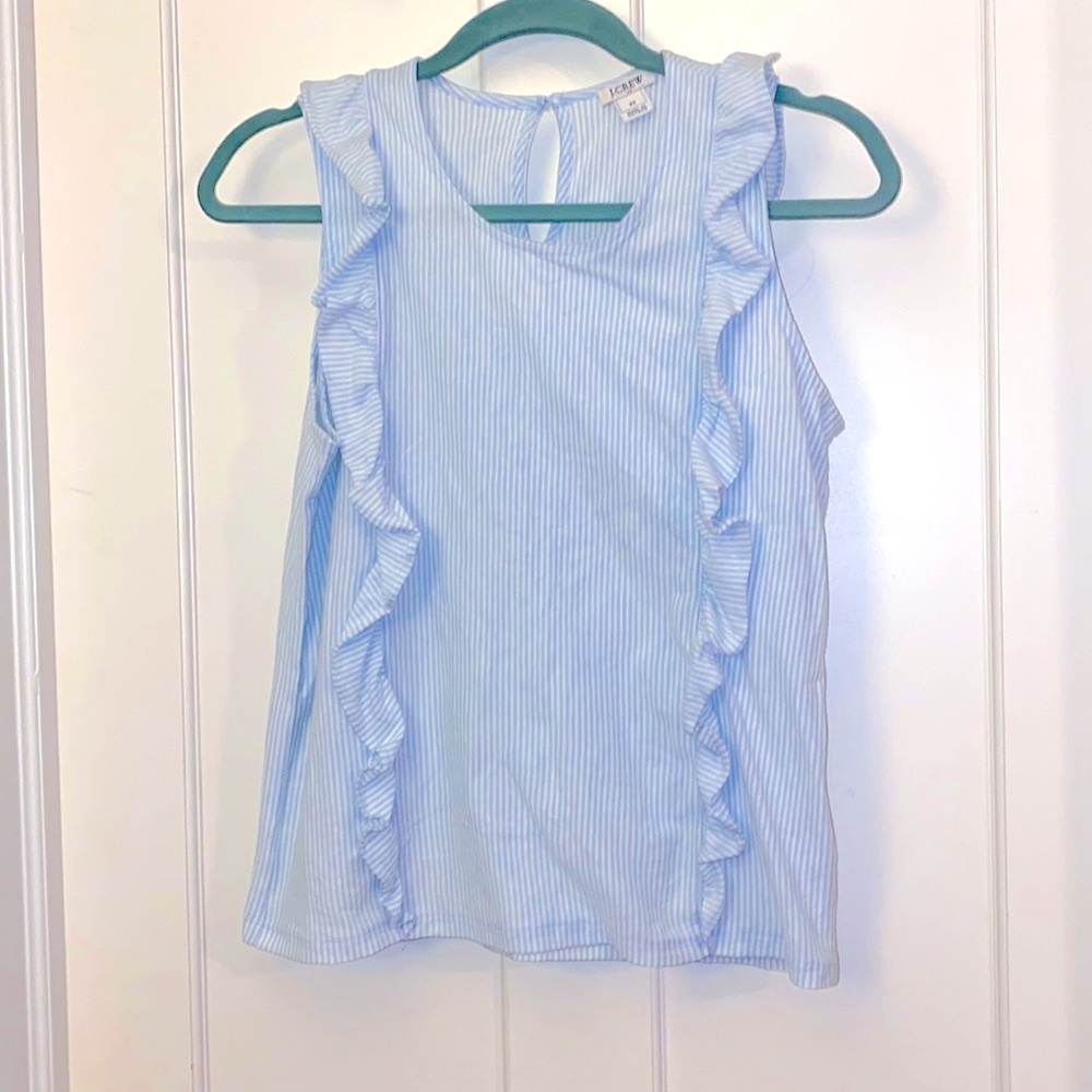 GUC Jcrew Factory light blue/white stripe ruffle sleeveless top XS Hard to find!